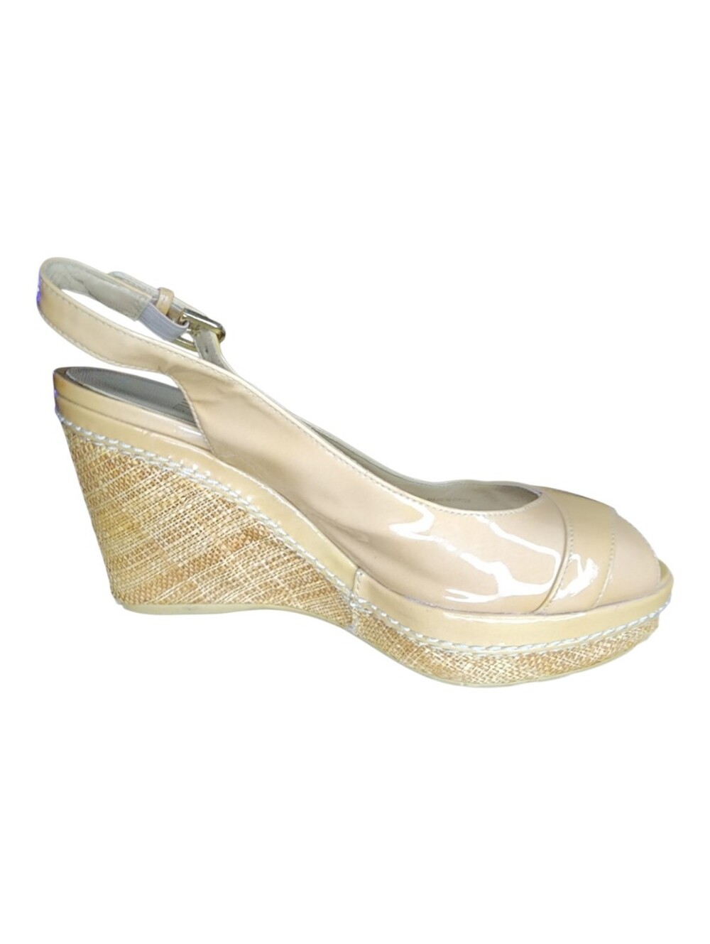 STUART WEITZMAN Beige Patent Leather Excise Wedge Sandals, Womens 5.5 - Picture 8 of 13